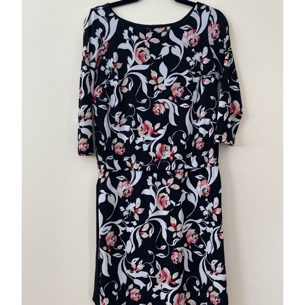 WHBM XS | Floral Tie Waist 3/4 Sleeve Dress